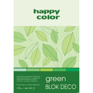 Blok Deco Green A4, 170g, 20 ark, 5 kol. tonacja zielona, Happy Color HA 3717 2030-052