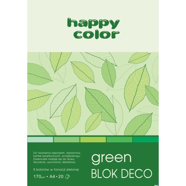 Blok Deco Green A4, 170g, 20 ark, 5 kol. tonacja zielona, Happy Color HA 3717 2030-052