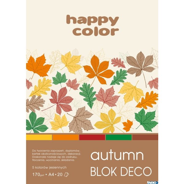 Blok Deco Forest 170 g/m2, A4, 20 ark., 5 kolorów, Happy Color HA 3817 2030-130