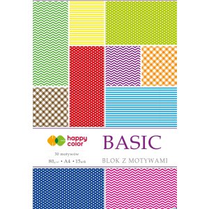 Blok z motywami BASIC, 80g / m2, A4, 15 ark, 30 motyw, Happy Color HA 3808 2030-A
