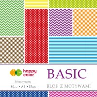Blok z motywami BASIC, 80g/m2, A4, 15 ark, 30 motyw, Happy Color HA 3808 2030-A