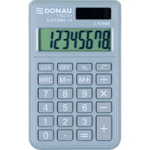 Kalkulator kieszonkowy DONAU TECH, 8-cyfr. wyświetlacz, wym. 97x60x10 mm, jasnoszary