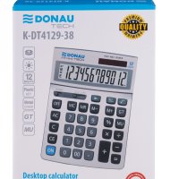 Kalkulator biurowy DONAU TECH, 12-cyfr. wyświetlacz, wym. 210x154x37 mm, metalowa obudowa, srebrny