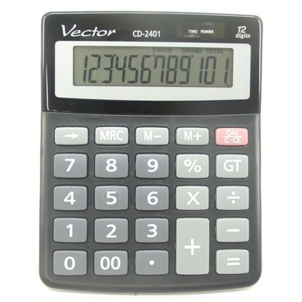 Kalkulator biurowy VECTOR KAV CD-2401 BLK, 12-cyfrowy, 103x130mm, czarny