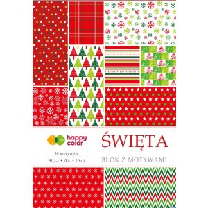 Blok z motywami SWIETA, 80g / m2, A4, 15 ark, 30 motyw, Happy Color HA 3808 2030-X