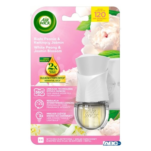 AIR WICK odświeżacz Elektryczny Biała Peonia , Kwitnący Jaśmin komplet 19 ml  18116