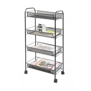 Mobilny stojak na dokumenty Q-CONNECT Office Set, metalowy, na kółkach, 4 półki, czarny