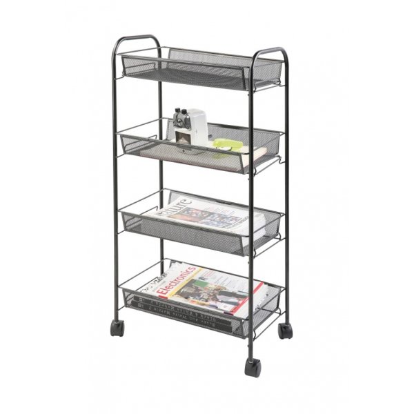 Mobilny stojak na dokumenty Q-CONNECT Office Set, metalowy, na kółkach, 4 półki, czarny