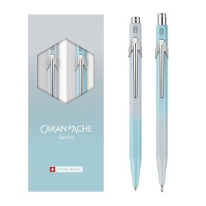 Zestaw długopis 849  +  ołówek 844 Caran d’Ache Blue Lagoon, w etui, błękitno-szary