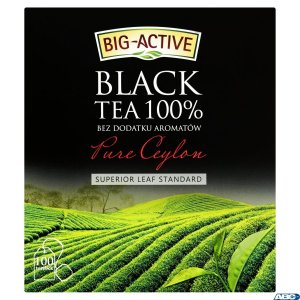 Herbata BIG-ACTIVE PURE CEYLON, 100 torebek x2g z zawieszką czarna