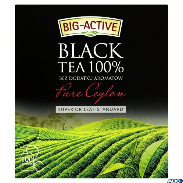 Herbata BIG-ACTIVE PURE CEYLON, 100 torebek x2g z zawieszką czarna