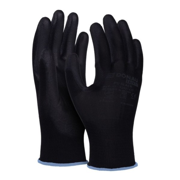 Rękawice DONAU SAFETY PU Black, kat. II, rozm. 9, czarne