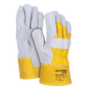 Rękawice robocze DONAU SAFETY DS-DOKBASIC, doker, dwoina bydlęca, rozm. 10,5 / XL, szaro-żółte