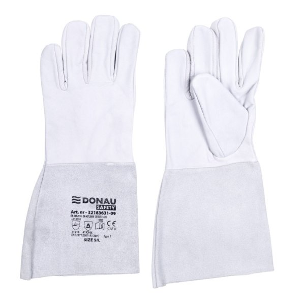 Rękawice robocze DONAU SAFETY, spawalnicze TIG, skóra kozia, rozm. 10/XL, biało-szare