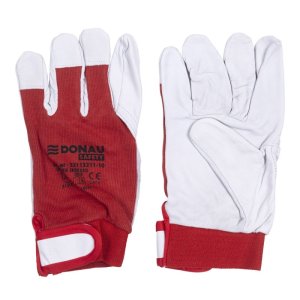 Rękawice robocze DONAU SAFETY, skóra kozia po stronie dłoni, rzep, rozm. 10 / XL, biało-czerwone