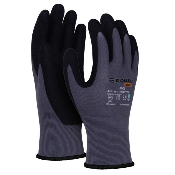 Rękawice DONAU SAFETY Flex, kat. II, rozm. 10, szare