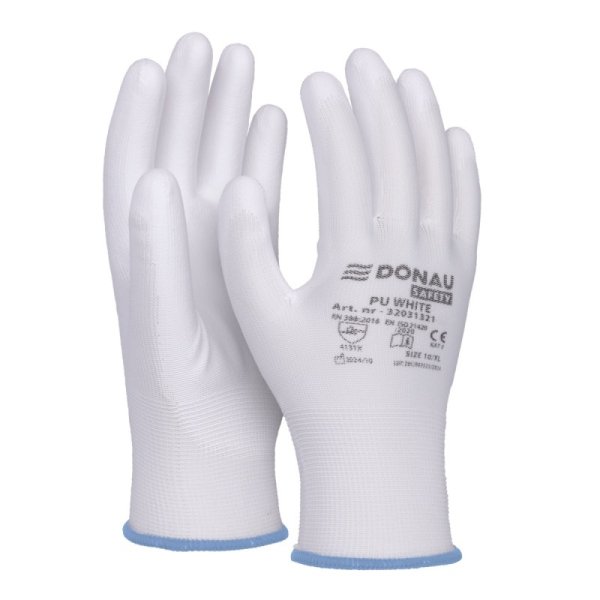 Rękawice DONAU SAFETY PU White, kat. II, rozm. 9, białe