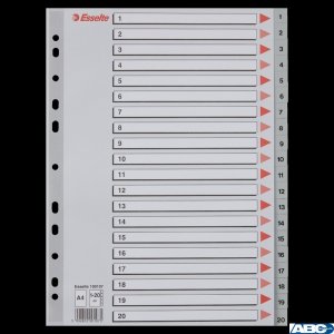 Przekładki plastikowe numeryczne A4 1-20 szare ESSELTE 100107