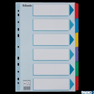 Przekładki, kolorowy karton, karta opisowa Mylar A4, Esselte, 6 kart, , 100168 (X)