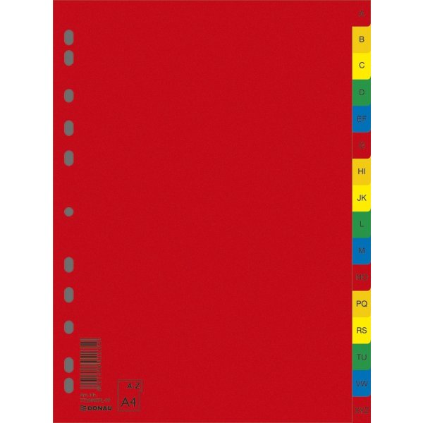 Przekładki DONAU, PP, A4, 230x297mm, A-Z, 16 kart, mix kolorów