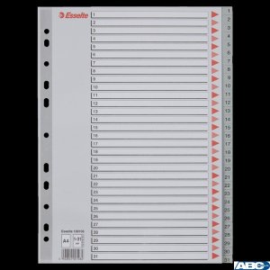 Przekładki plastikowe szare PP A4 1-31 100108 numeryczne ESSELTE