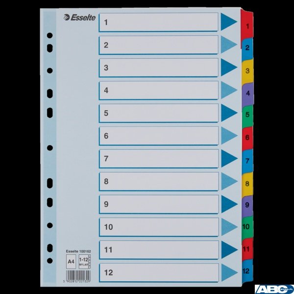 Przekładki kartonowe MYLAR A4 1-12 100162 białe ESSELTE