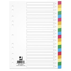 Przekładki Q-CONNECT, PP, A4, 225x297mm, 20 kart, mix kolorów