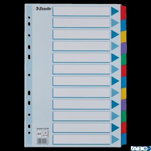 Przekładki, kolorowy karton, karta opisowa Mylar A4, Esselte, 12 kart, , 100169