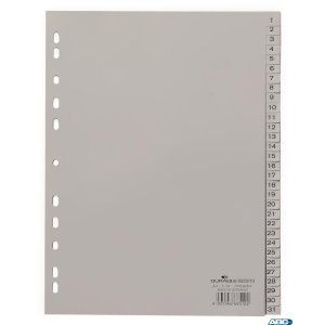 Przekładki PP A4 szare, nadrukowane indeksy, 1-31 Szary 652310 DURABLE