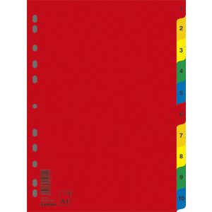 Przekładki DONAU, PP, A4, 230x297mm, 1-10, 10 kart, mix kolorów
