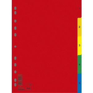 Przekładki DONAU, PP, A4, 230x297mm, 1-5, 5 kart, mix kolorów