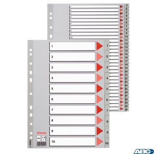 Przekładki plastikowe szare PP A4 1-6 100104 numeryczne ESSELTE