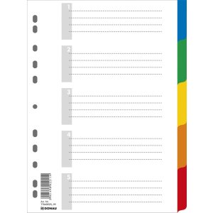 Przekładki DONAU, PP, A4, 225x297mm, 5 + 1 kart, mix kolorów