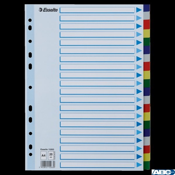 Przekładki plastikowe z PP A4 ESSELTE 20 kart 15263