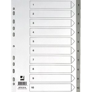 Przekładki Q-CONNECT, PP, A4, 225x297mm, 1-10, 10 kart, szare