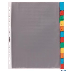 Przekładki A4, kolorowe indeks, 12 części, 1 -12 przezr. 663319 DURABLE (X)