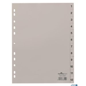 Przekładki PP A4 szare, nadr. indeks, 1-12, 1 0 części Szary 651210 DURABLE