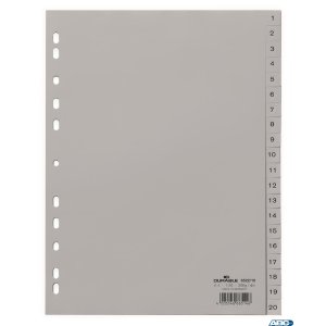Przekładki PP A4 szare, nadr. indeks, 1-20, 2 0 części Szary 652210 DURABLE