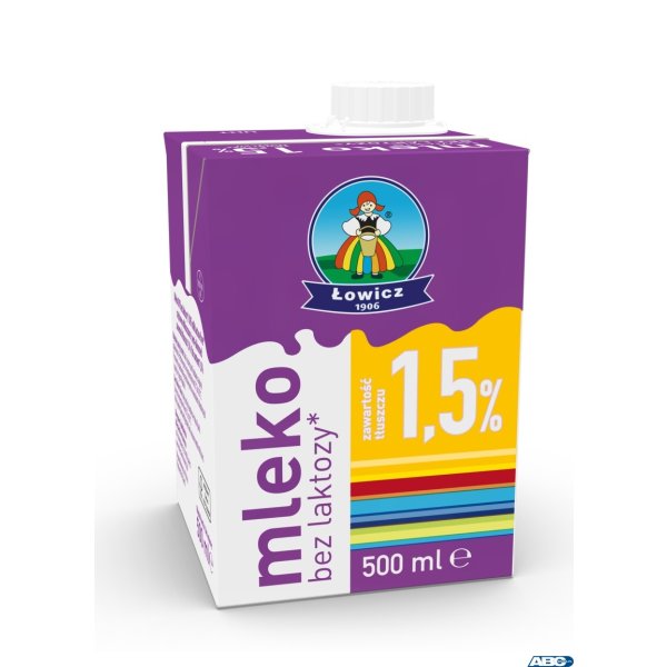 Mleko ŁOWICZ UHT bez laktozy 1.5% 0.5l