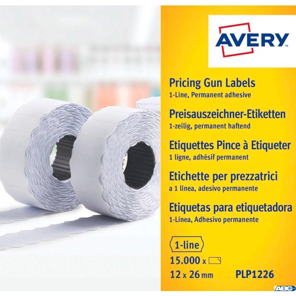 Etykiety cenowe do metkownic PLP1226 12x26 rolka do metkownicy jednorzędowej Avery Zweckform, trwałe, białe