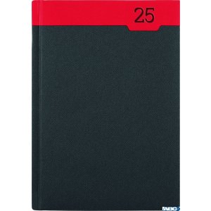 Kalendarz A-4 CLASSIC książkowy (C1), 18 - grafit teksas  /  czerwony linea 2025 TELEGRAPH