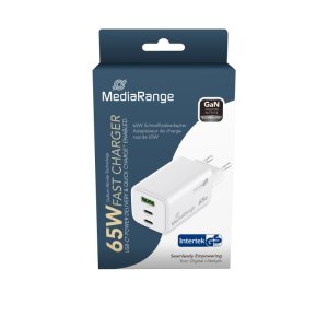 Adapter MEDIARANGE 65W, szybkie ładowanie, 2xUSB-C  +  1xUSB-A, biały