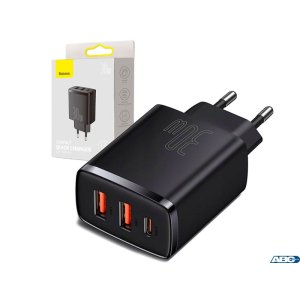Ładowarka sieciowa / ścienna BASEUS Compact Quick Charger, 2xUSB, USB-C, PD, 3A, 30W (CCXJ-E01) czarna BASADA47332