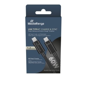 Kabel USB-C MEDIARANGE, ładowarka, 60W max, 5 Gbps, 1,2m, czarny