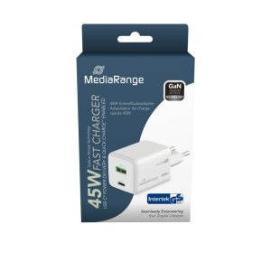 Adapter MEDIARANGE 45W, szybkie ładowanie, 1xUSB-C  +  1xUSB-A, biały