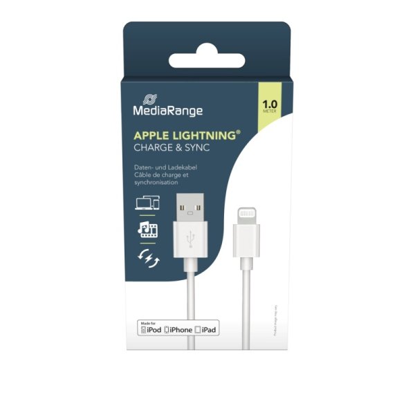 Kabel MEDIARANGE Apple Lightning, ładowarka, USB 2.0, 1,2m, biały