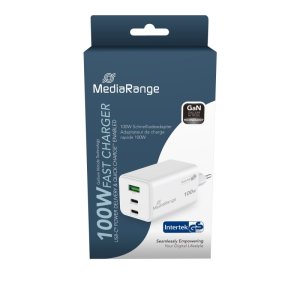 Ładowarka MEDIARANGE 100W, szybkie ładowanie, 2xUSB-C  +  1xUSB-A, biały