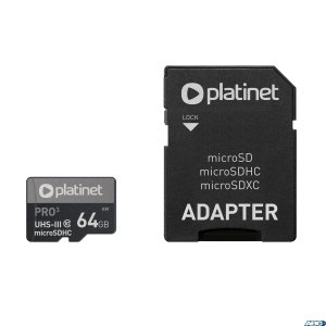 Karta pamięci Micro SDhc  +  adapter 64GB class10 UIII A1 90MB / s Platinet PMMSDX64UIII