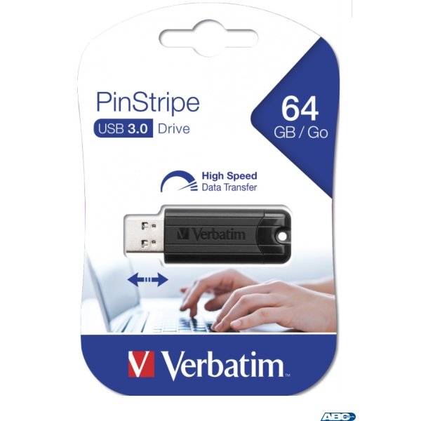 Pamięć Pendrive VERBATIM 64GB USB 3.0 czarny PINSTRIPE 49318