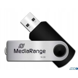 Pamięć Pendrive MediaRange 16GB USB 2.0, obracany, srebrno-czarny, MR910